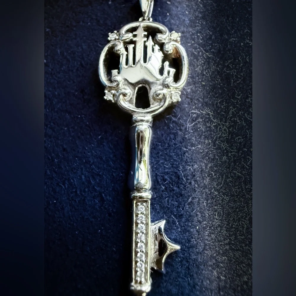 Disney Enchanted Fine Jewelry Castle Key Necklace-sterling silver, diamond - Picture 2 of 10